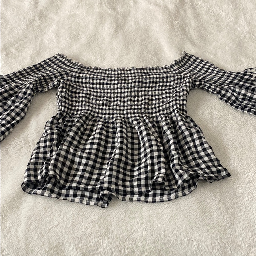 Hollister Black and White Smocked Peplum Blouse